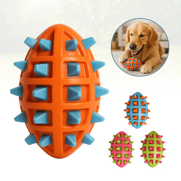 Rugby Chew Ball with Spikes and Whistle – Durable Toy for Dogs 