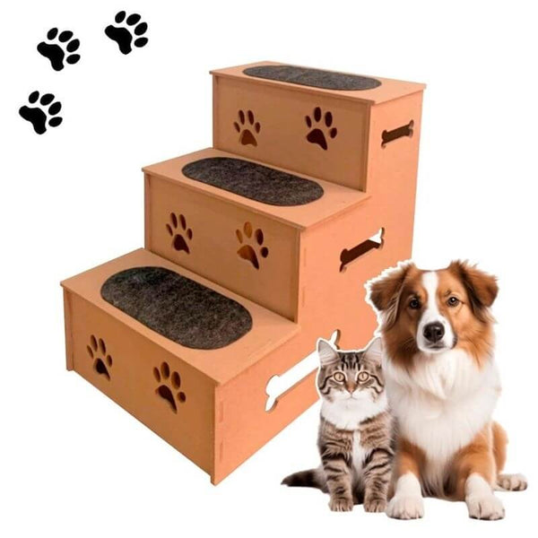 Pet Stairs in MDF with Non-Slip Carpet, 3 Steps – ForPatas™ 