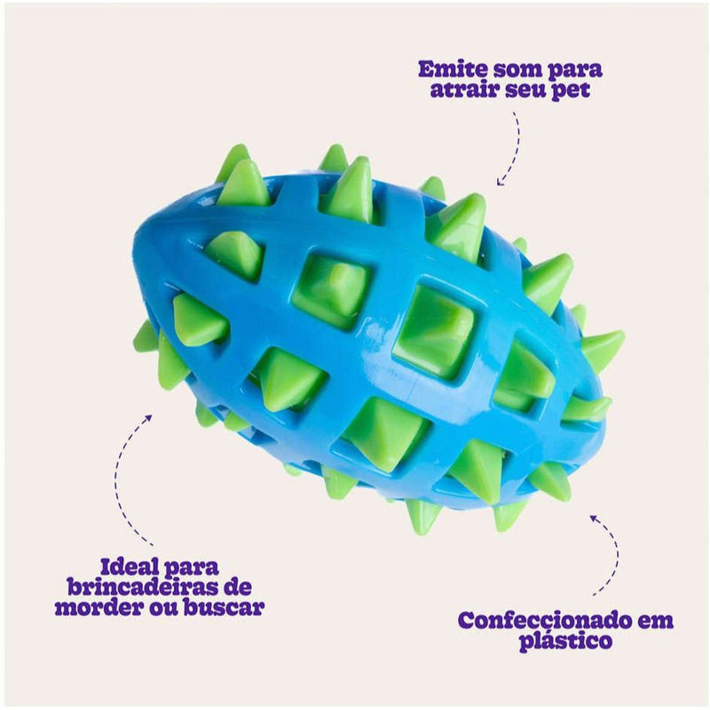 Rugby Chew Ball with Spikes and Whistle – Durable Toy for Dogs 