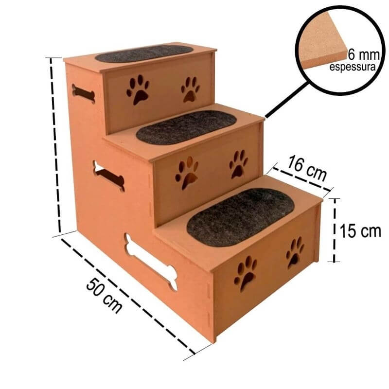 Pet Stairs in MDF with Non-Slip Carpet, 3 Steps – ForPatas™ 