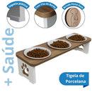 Premium Elevated Triple Feeder in MDF with Stainless Steel/Porcelain Bowls – ForPatas™ 