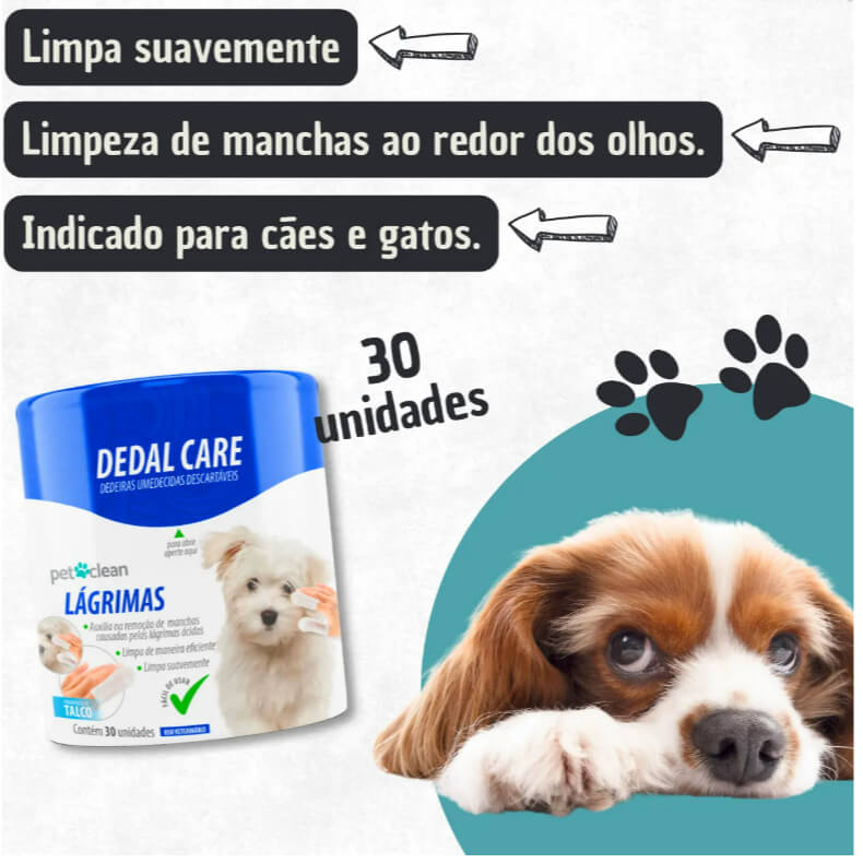 Dedeiras Umedecidas Limpa Lágrimas Pet Clean Dedal Care – 30 Unidades