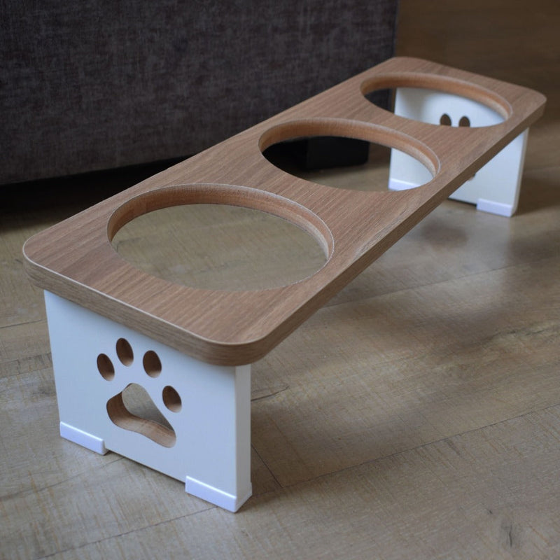 Premium Elevated Triple Feeder in MDF with Stainless Steel/Porcelain Bowls – ForPatas™ 