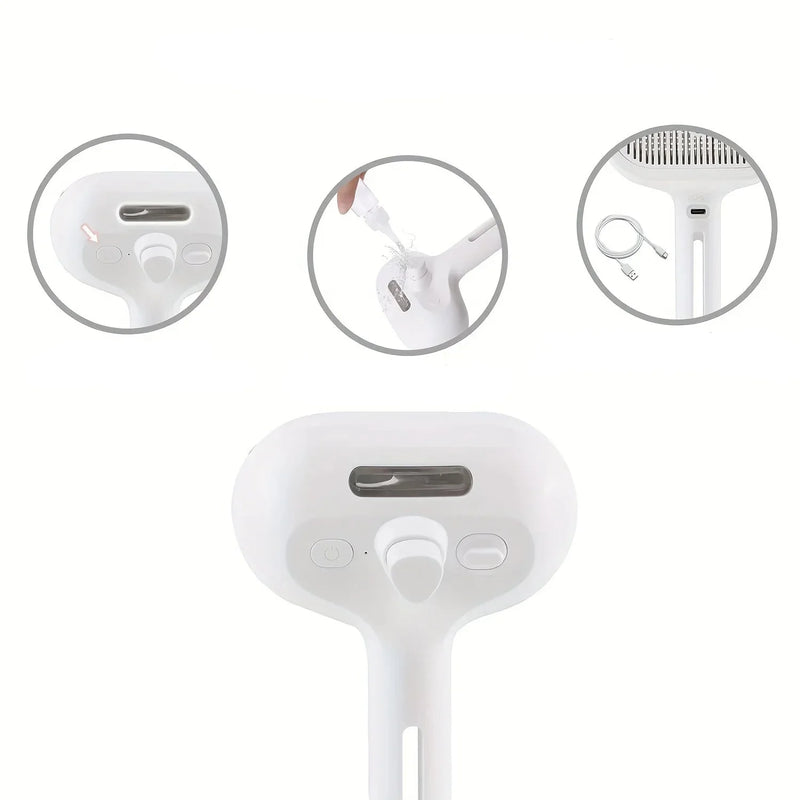 Escova Autolimpante Furly™ – Remove Pelos com Spray e Massagem para Pets