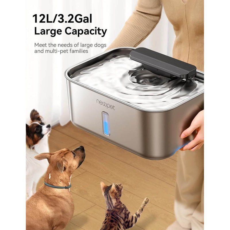 Newpet 12L Stainless Steel Water Fountain for Dogs and Cats – Large Capacity and Extra Filter | ForPatas 